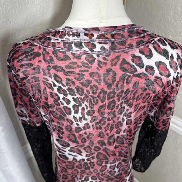 Lady Noir Leopard Rhinestone Motorcycle Top Blouse Embellished Red Size L - Picture 11 of 14